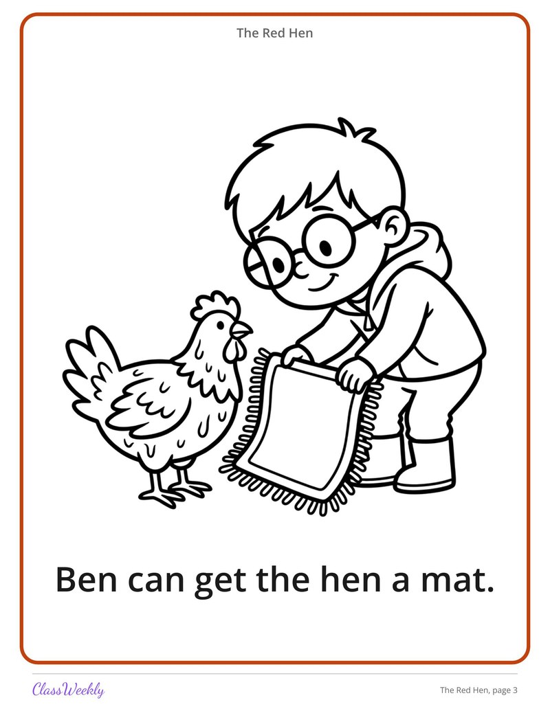 The Red Hen: Short E Decodable Reader - Page 4