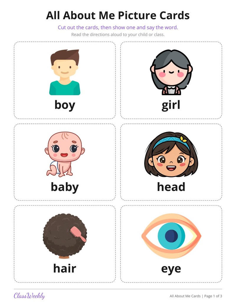All About Me Picture Cards for English Learners