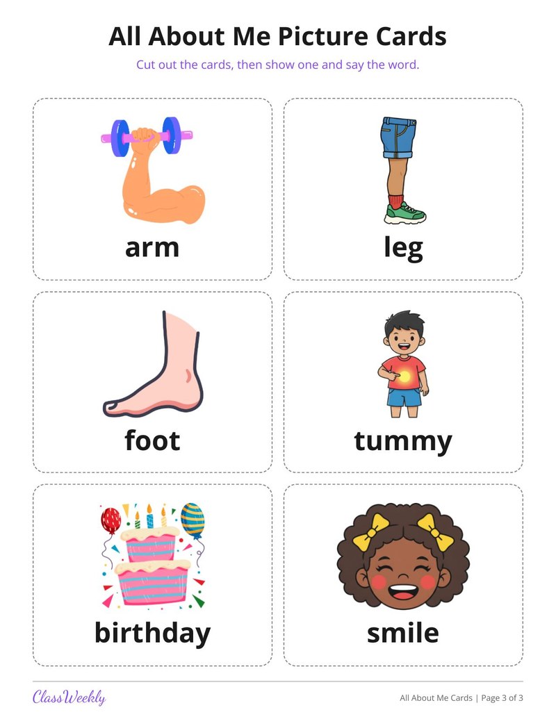All About Me Picture Cards for English Learners