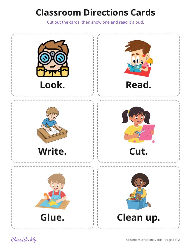 Classroom Directions Picture Cards - Page 2