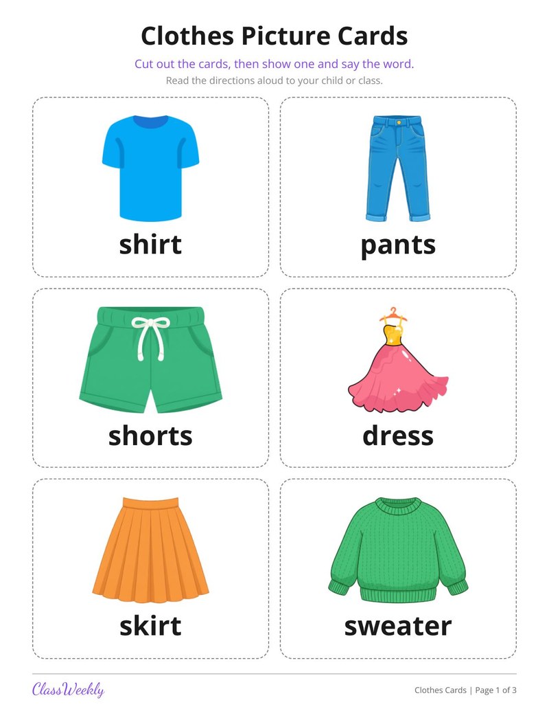 Clothes Picture Cards for English Learners - Page 2