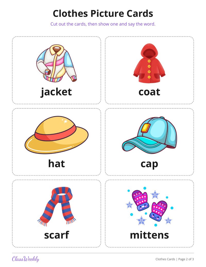 Clothes Picture Cards for English Learners - Page 3