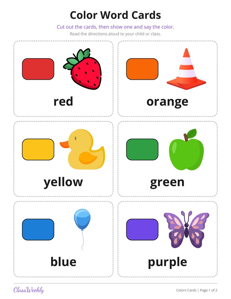 Color Word Cards for English Learners - Page 2