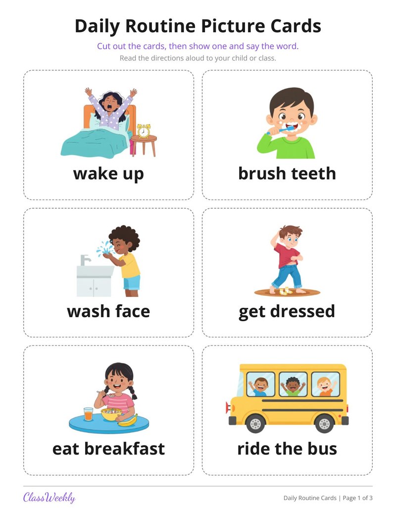 Daily Routine Picture Cards for English Learners - Page 2