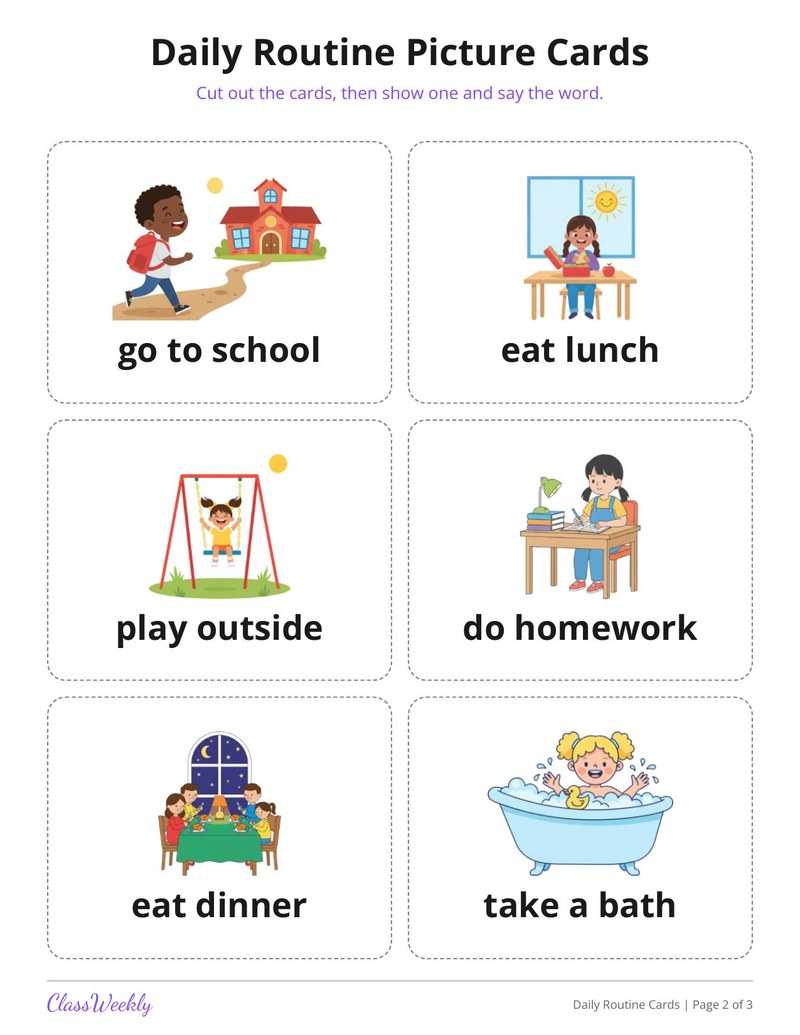 Daily Routine Picture Cards for English Learners - Page 3