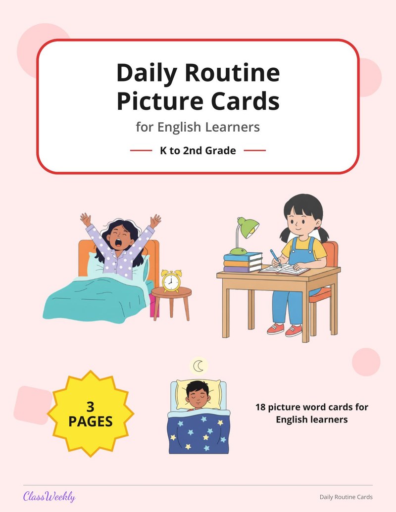 Daily Routine Picture Cards for English Learners - Page 1