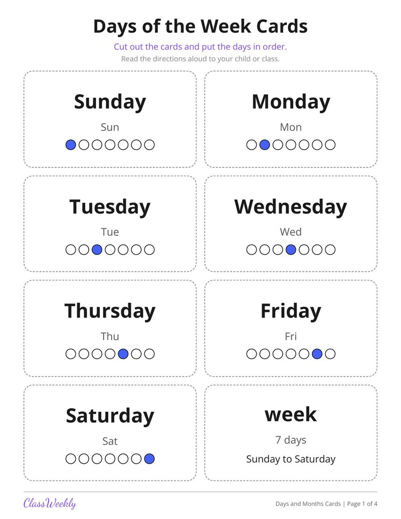 Days and Months Cards for English Learners - Page 2