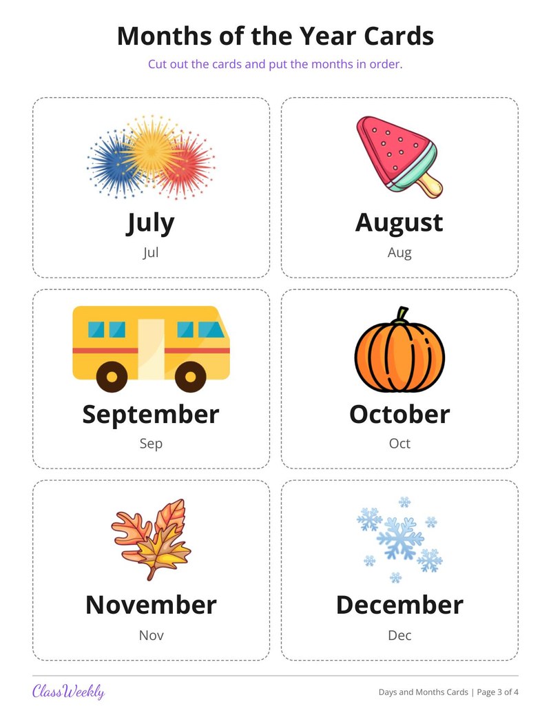 Days and Months Cards for English Learners - Page 4