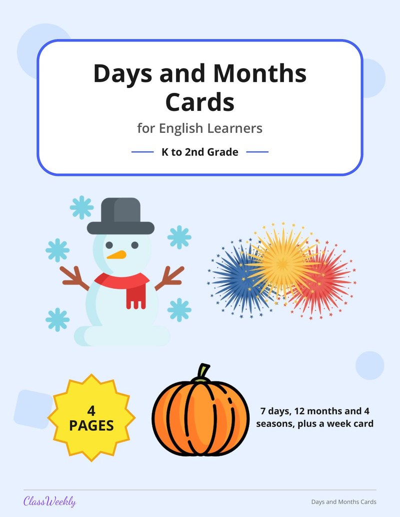Days and Months Cards for English Learners - Page 1