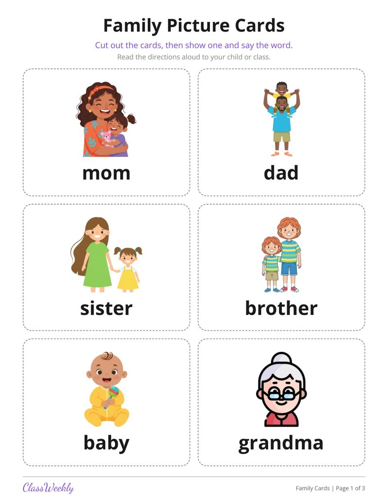 Family Picture Cards for English Learners - Page 2