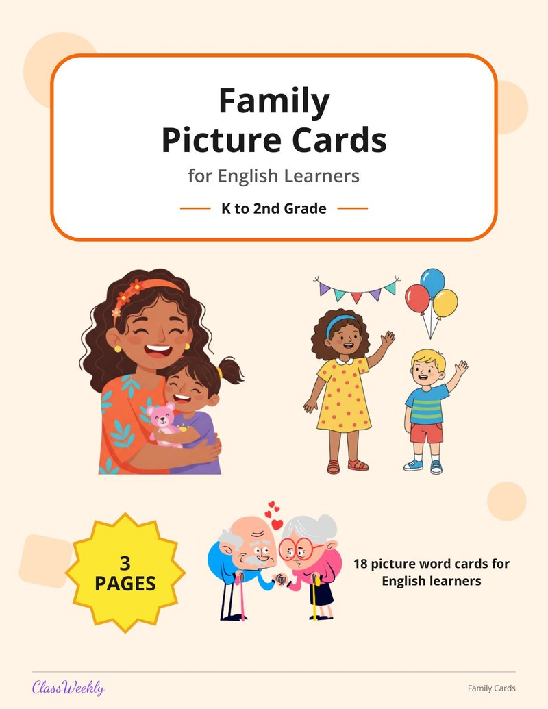 Family Picture Cards for English Learners - Page 1