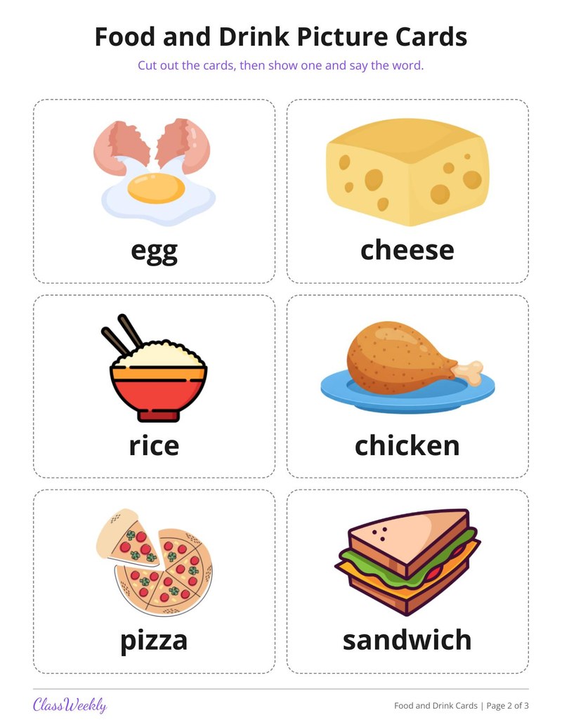Food and Drink Picture Cards for English Learners