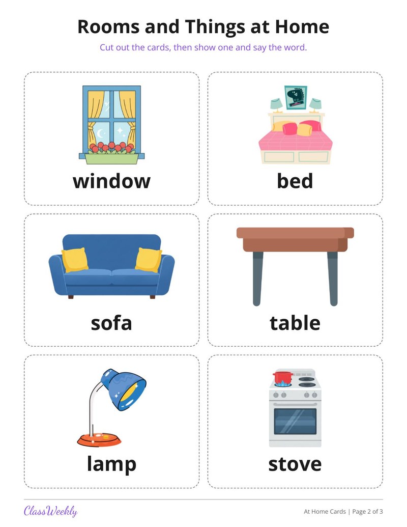 Rooms and Things at Home Picture Cards for English Learners - Page 3