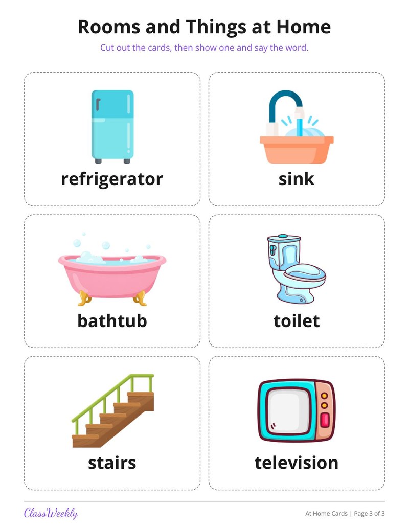 Rooms and Things at Home Picture Cards for English Learners - Page 4