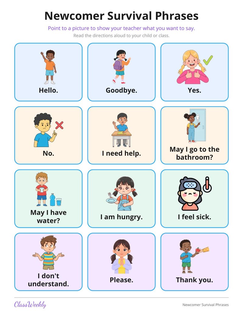 Newcomer Survival Phrases Mat