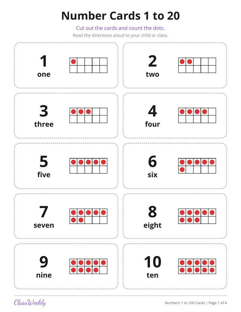 Number Word Cards 1 to 100 for English Learners - Page 2
