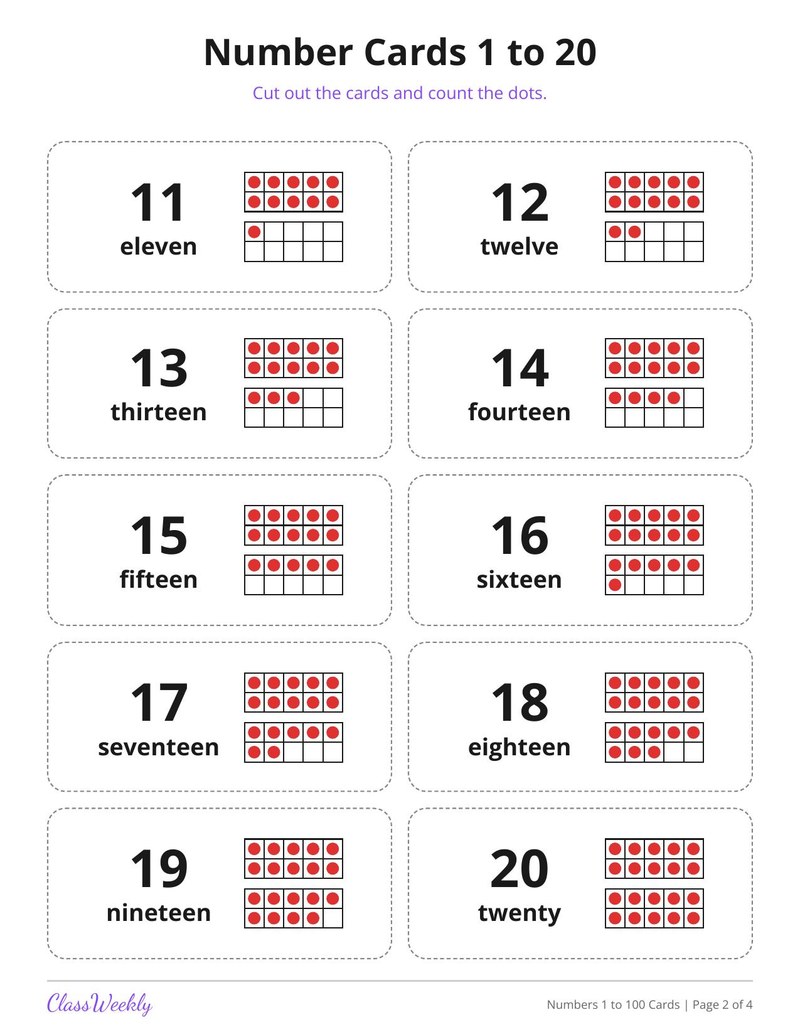 Number Word Cards 1 to 100 for English Learners - Page 3