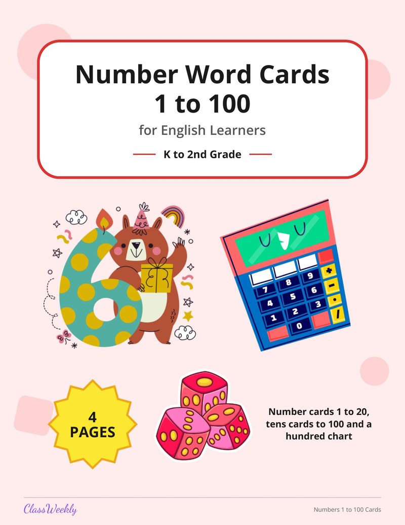 Number Word Cards 1 to 100 for English Learners - Page 1