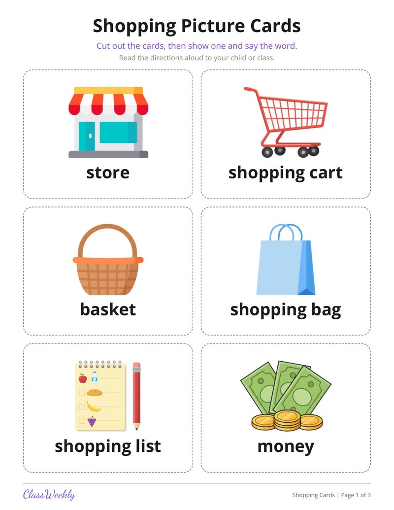Shopping Picture Cards for English Learners - Page 2
