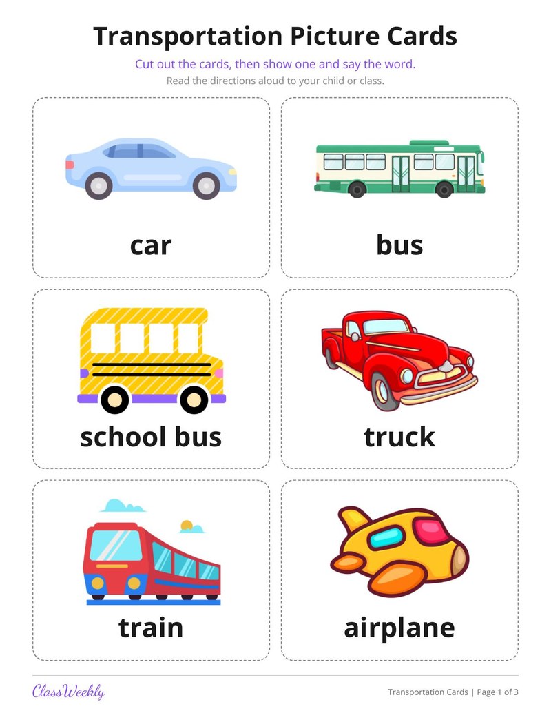 Transportation Picture Cards for English Learners - Page 2