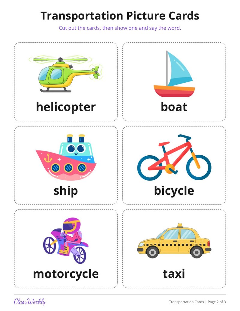 Transportation Picture Cards for English Learners - Page 3