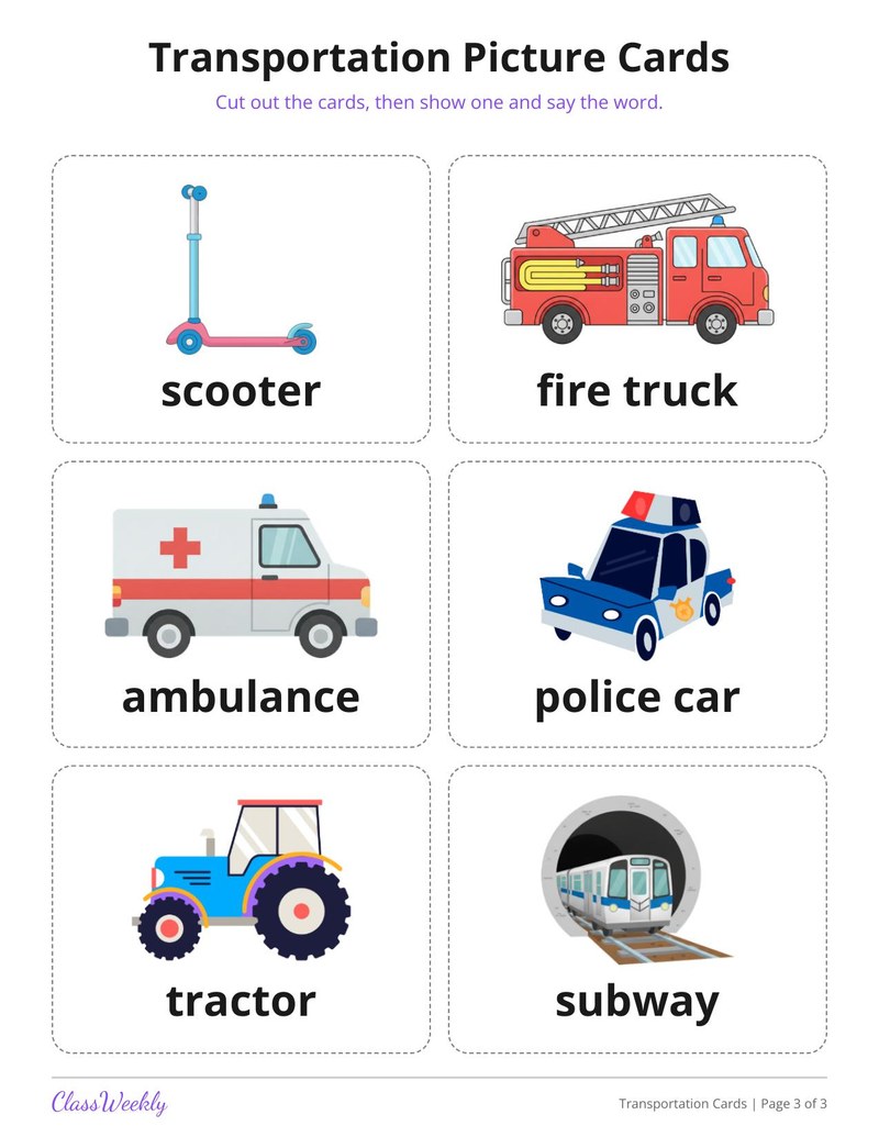 Transportation Picture Cards for English Learners - Page 4