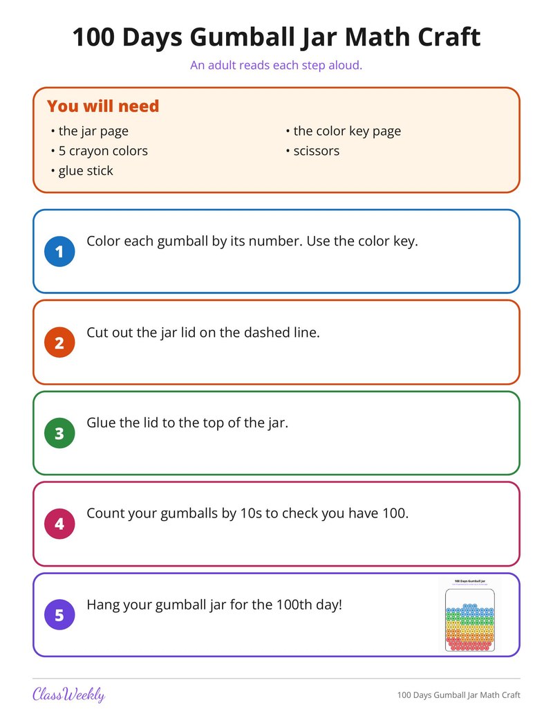 100 Days Gumball Jar Math Craft - Page 2