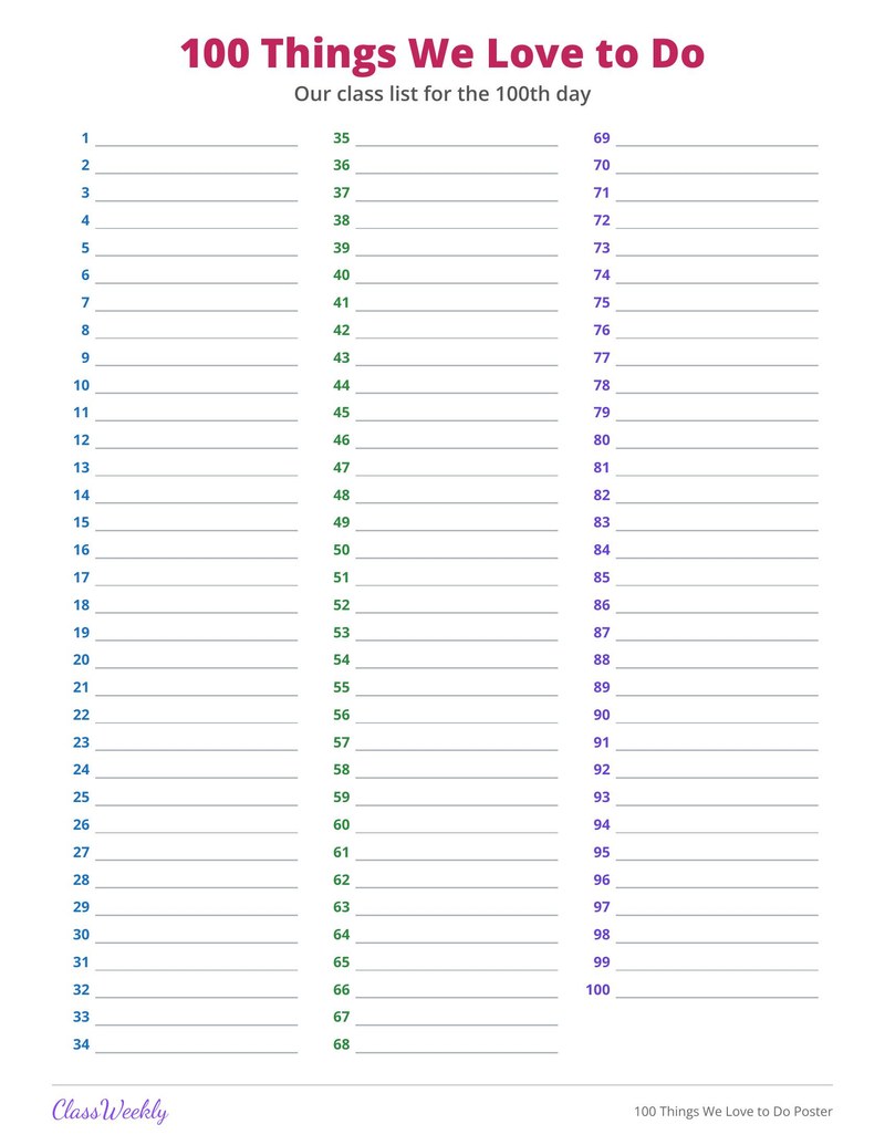 100 Things We Love to Do Poster