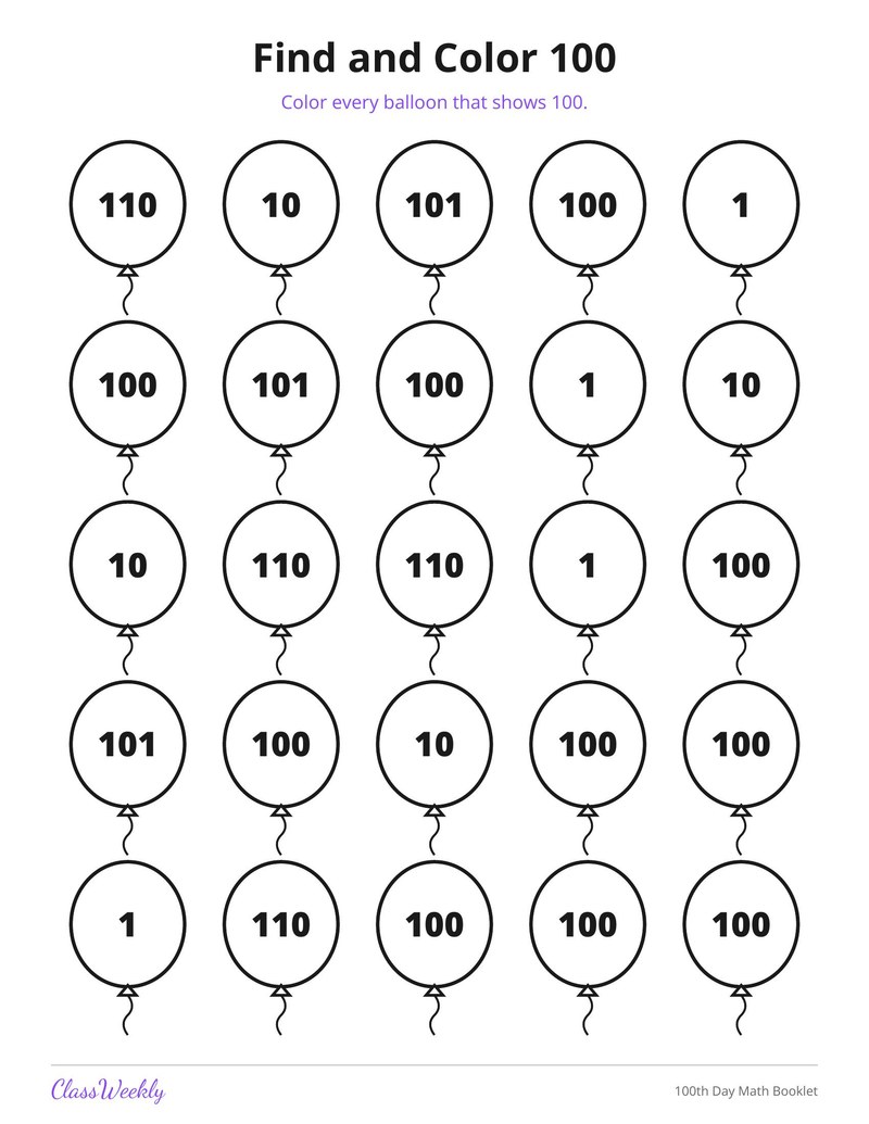 100th Day Math Booklet - Page 3
