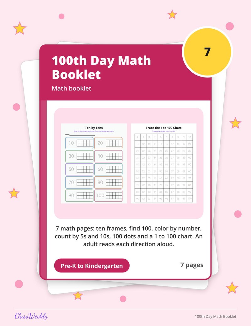 100th Day Math Booklet - Page 1