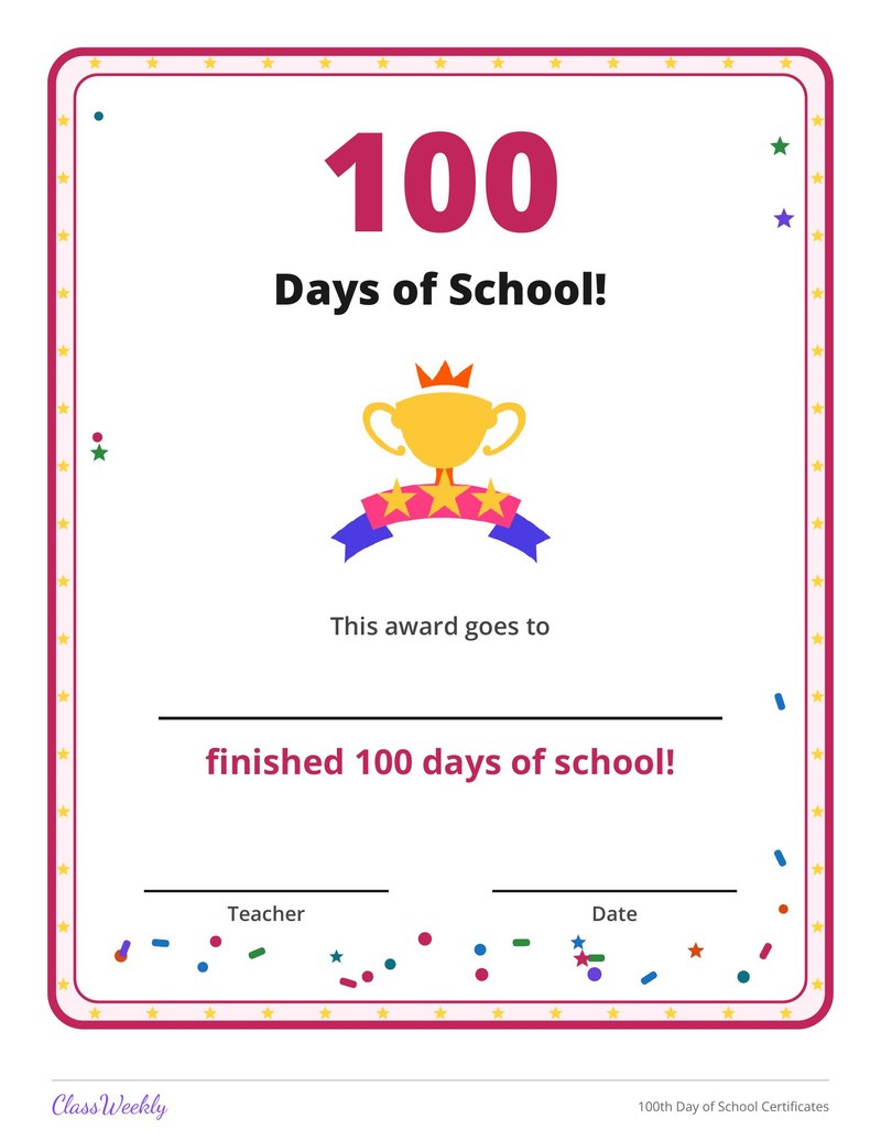 100th Day of School Certificates - Page 2