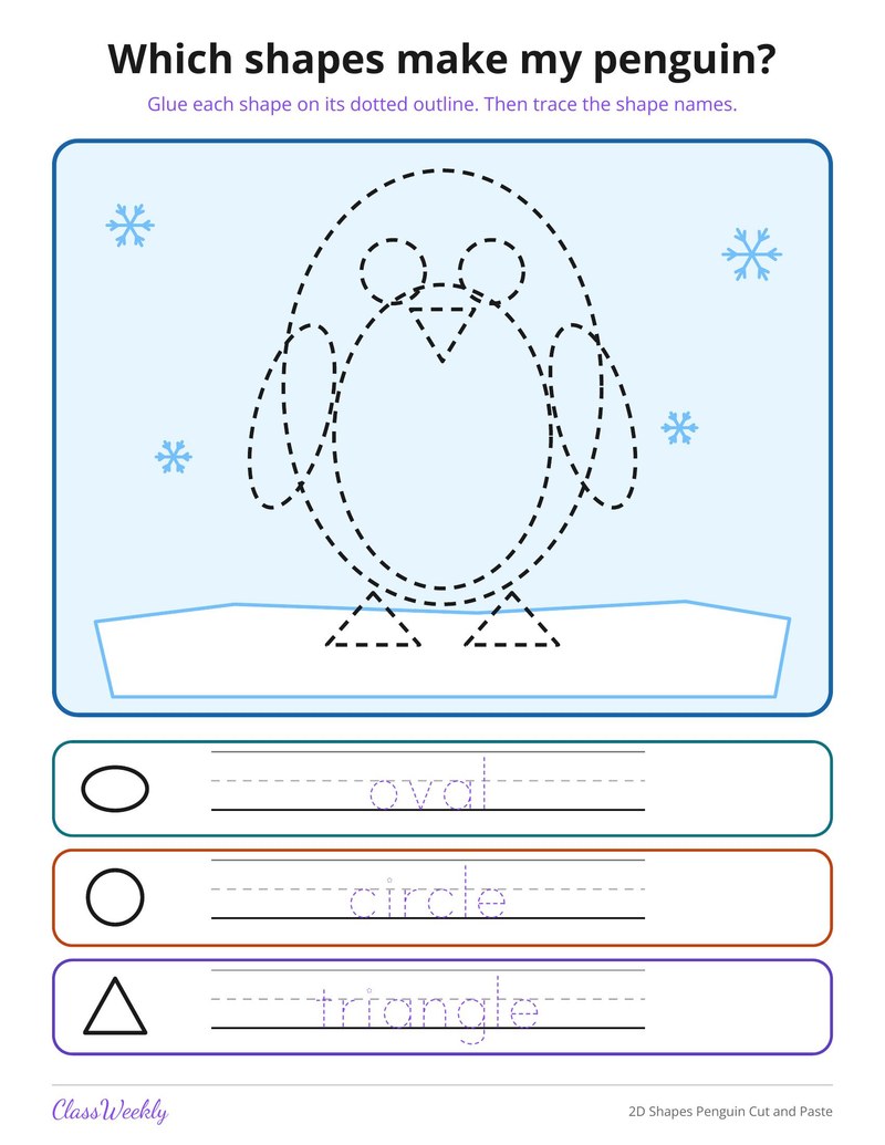 2D Shapes Penguin Cut and Paste - Page 2