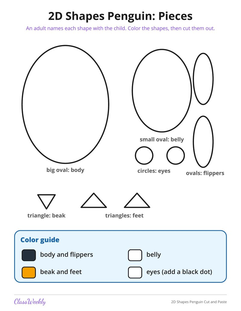 2D Shapes Penguin Cut and Paste - Page 1