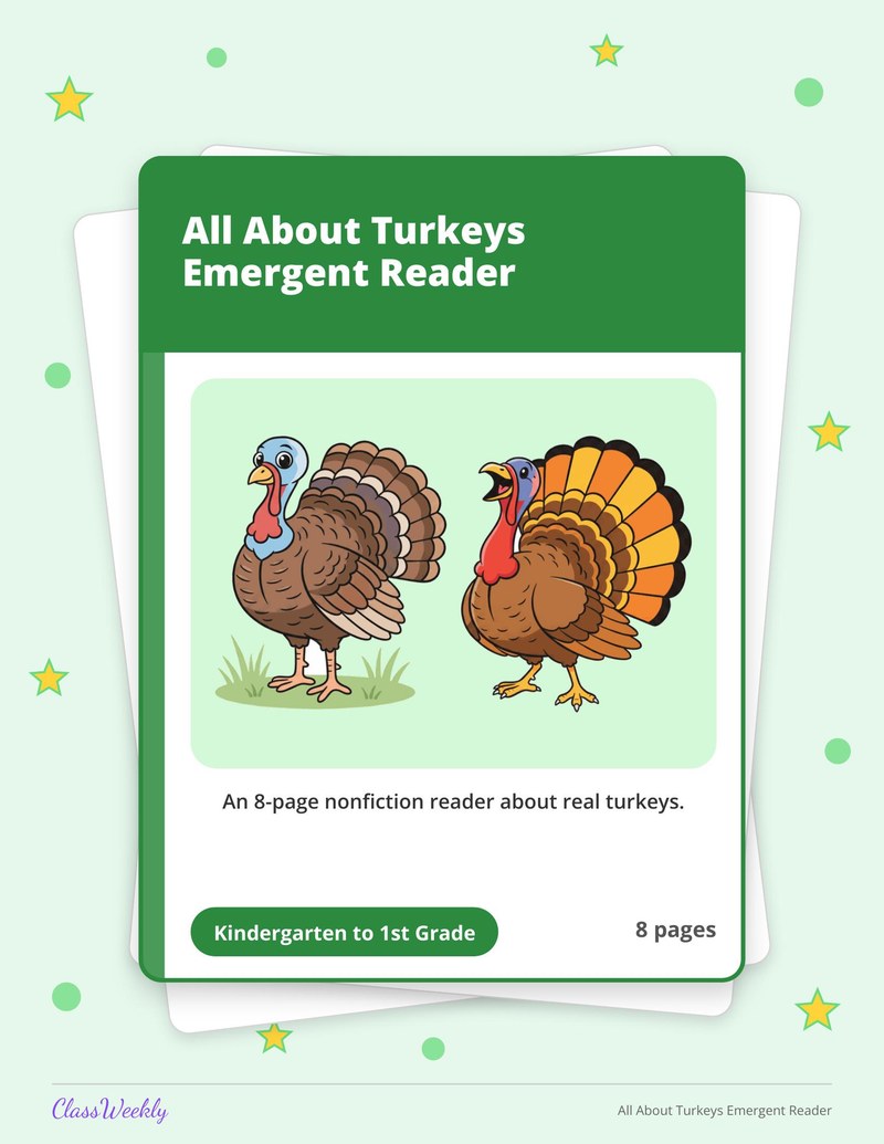 All About Turkeys Emergent Reader - Page 1