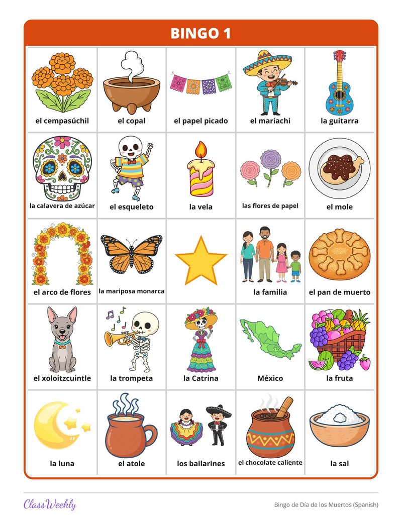 Bingo de Día de los Muertos (Spanish)