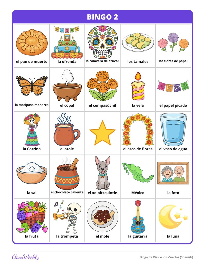Bingo de Día de los Muertos (Spanish)