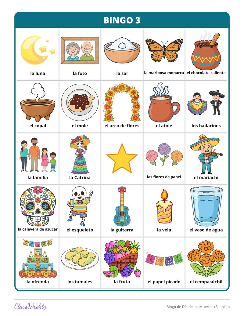 Bingo de Día de los Muertos (Spanish)