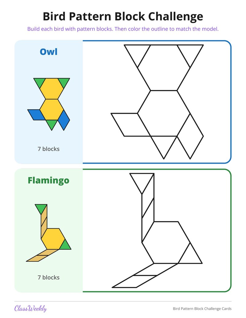 Bird Pattern Block Challenge Cards - Page 2