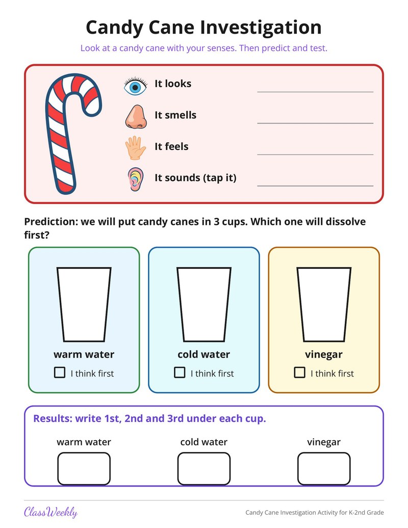Candy Cane Investigation Activity for K-2nd Grade - Page 1
