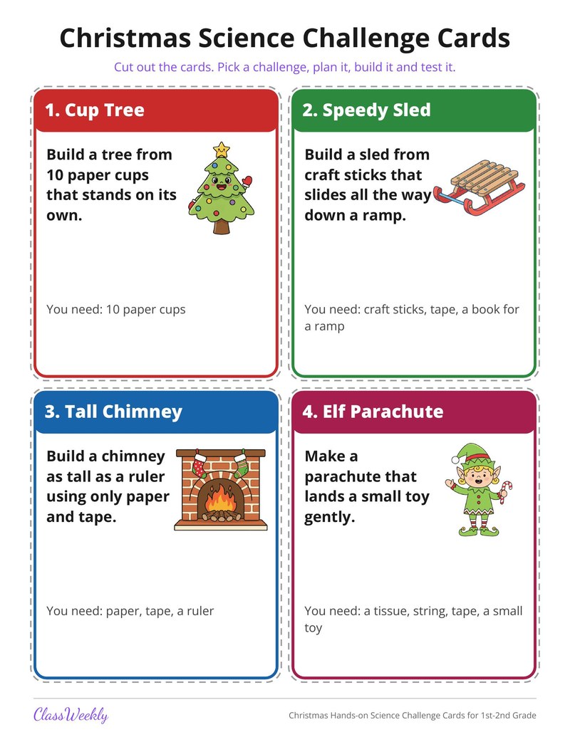 Christmas Hands-on Science Challenge Cards for 1st-2nd Grade - Page 2