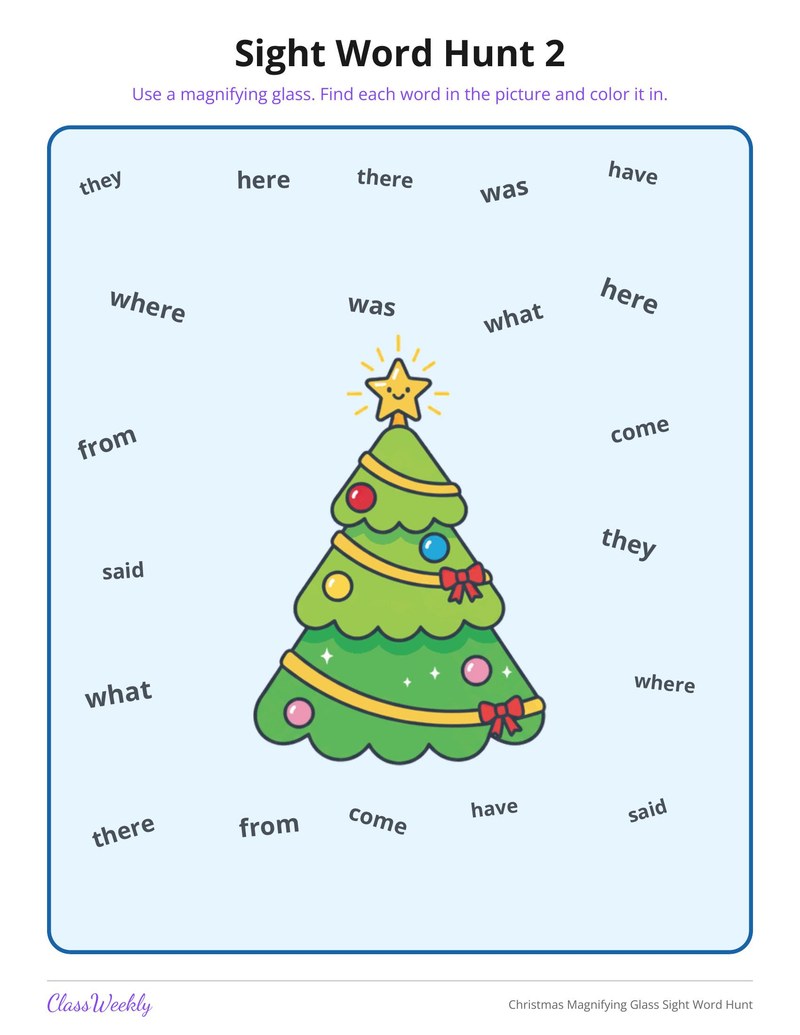 Christmas Magnifying Glass Sight Word Hunt - Page 3