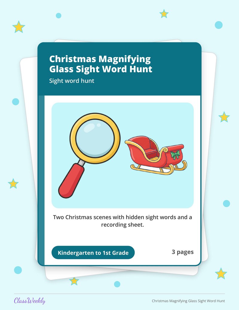 Christmas Magnifying Glass Sight Word Hunt - Page 1