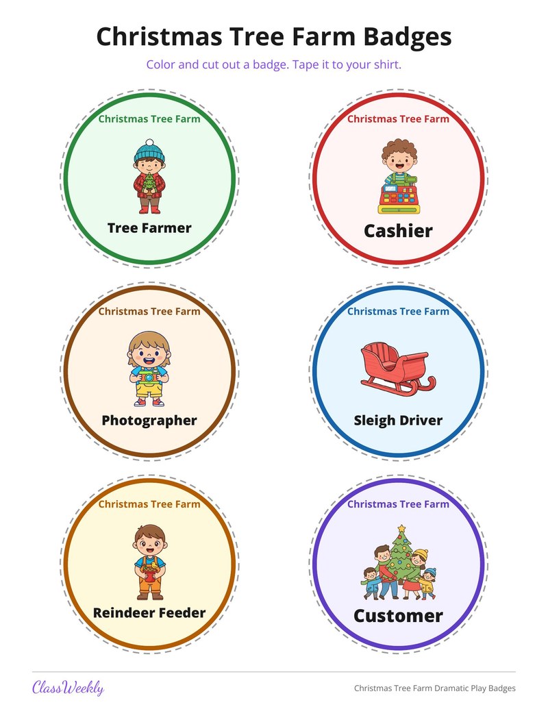 Christmas Tree Farm Dramatic Play Badges - Page 1