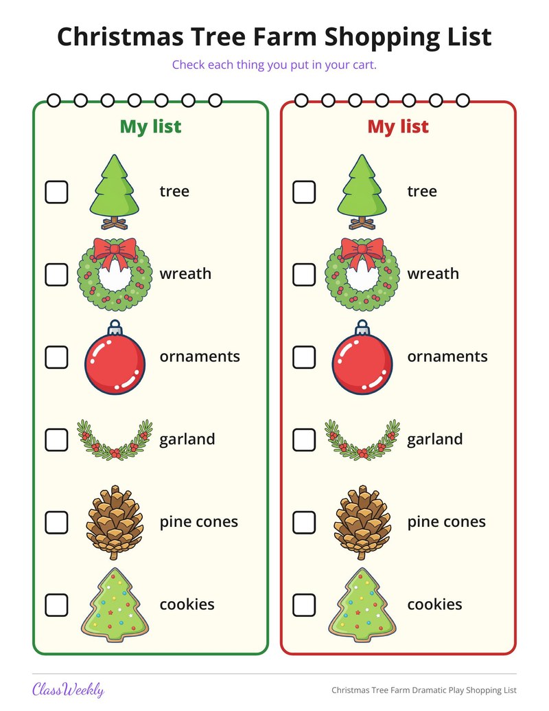 Christmas Tree Farm Dramatic Play Shopping List - Page 2