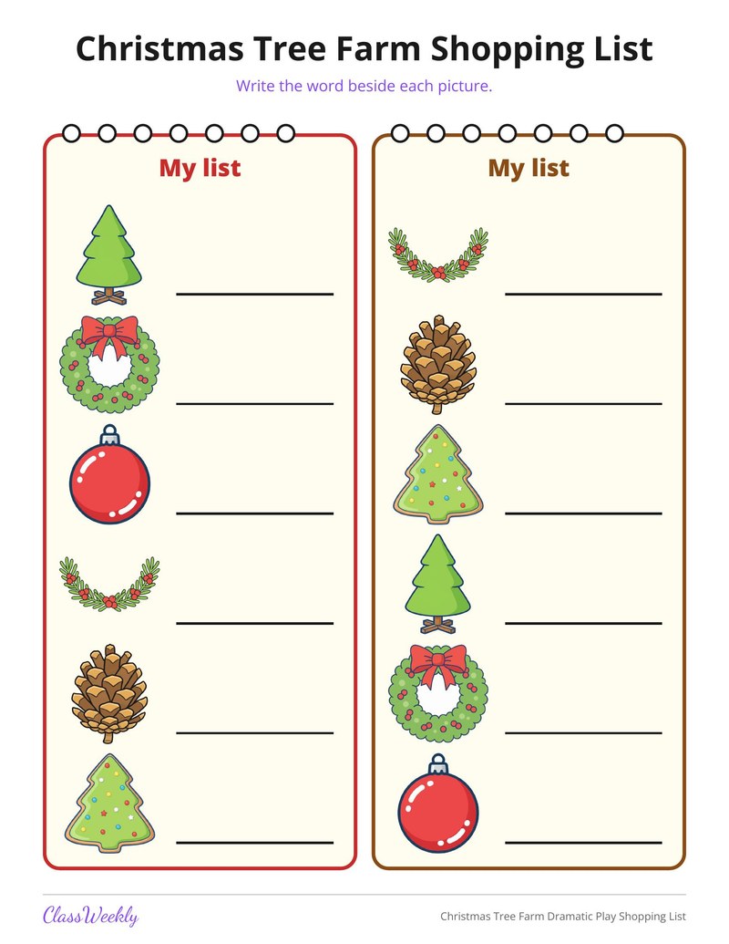 Christmas Tree Farm Dramatic Play Shopping List - Page 3