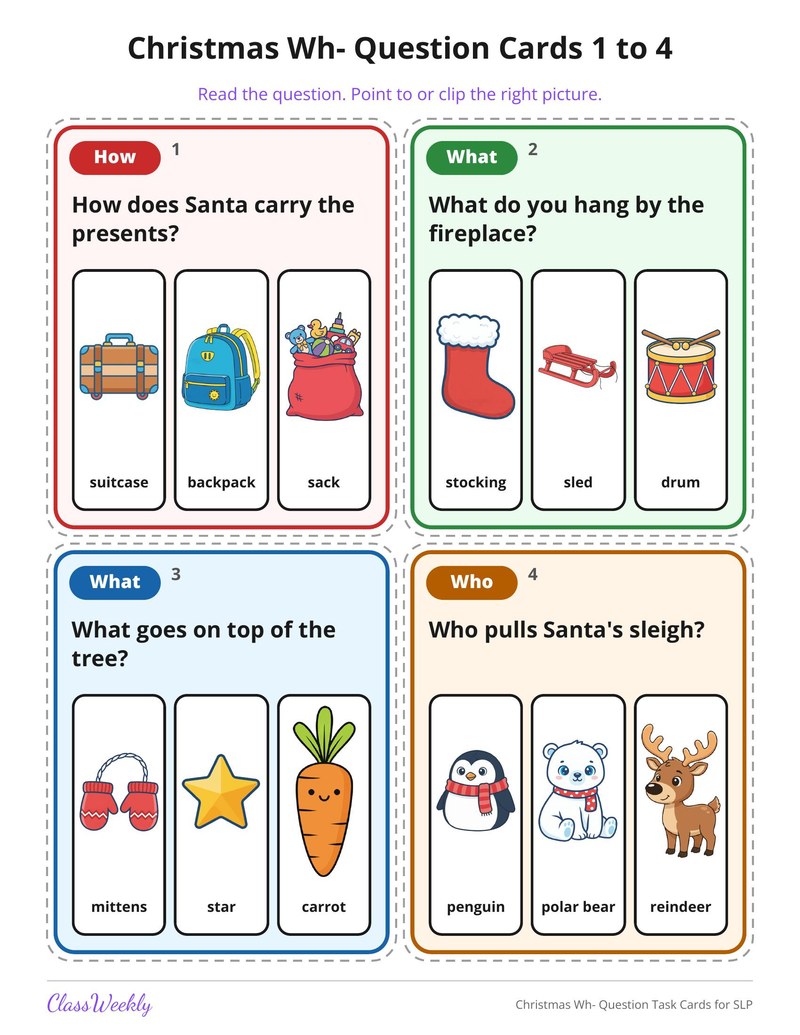 Christmas Wh- Question Task Cards for SLP - Page 2