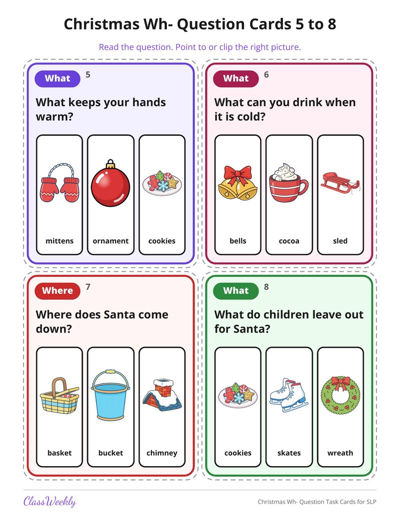 Christmas Wh- Question Task Cards for SLP - Page 3