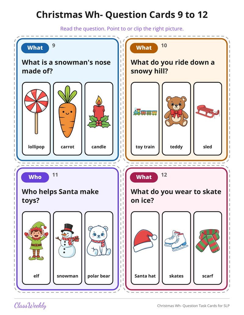 Christmas Wh- Question Task Cards for SLP - Page 4