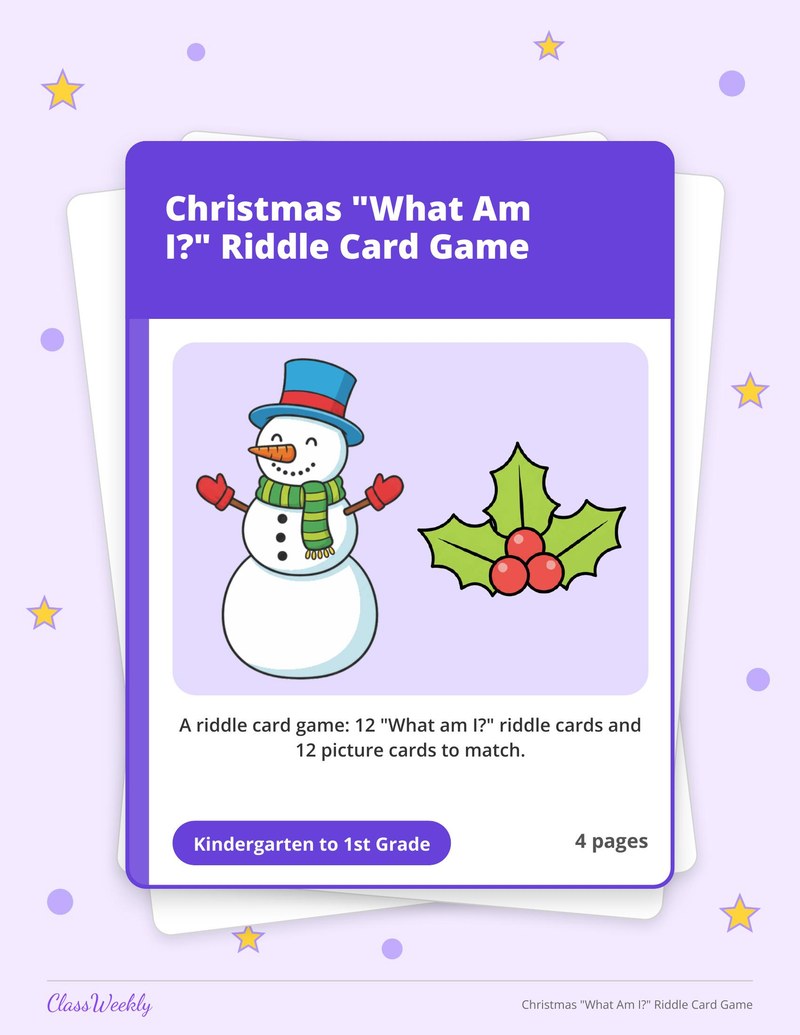 Christmas "What Am I?" Riddle Card Game - Page 1