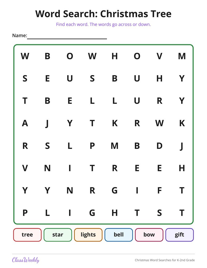 Christmas Word Searches for K-2nd Grade - Page 2